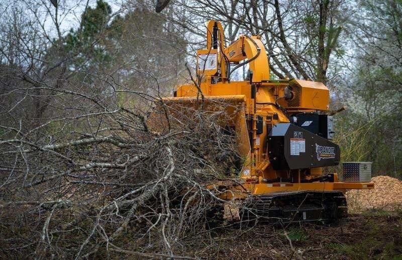 Site clearance machinery and arborists preparing commercial land in Kent